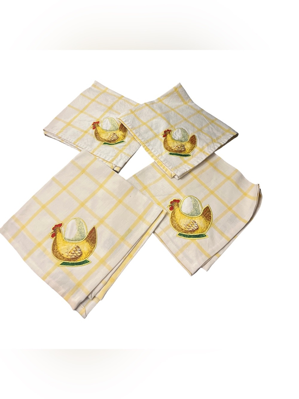 Dept 56 Sunday Brunch Country Style Hen Cotton Napkins Yellow Plaid 18x18 +read